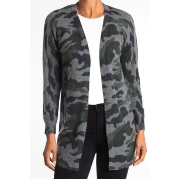 Magaschoni 100% Cashmere Open Front Cardigan Women's Small Camouflage Sweater - Picture 1 of 9
